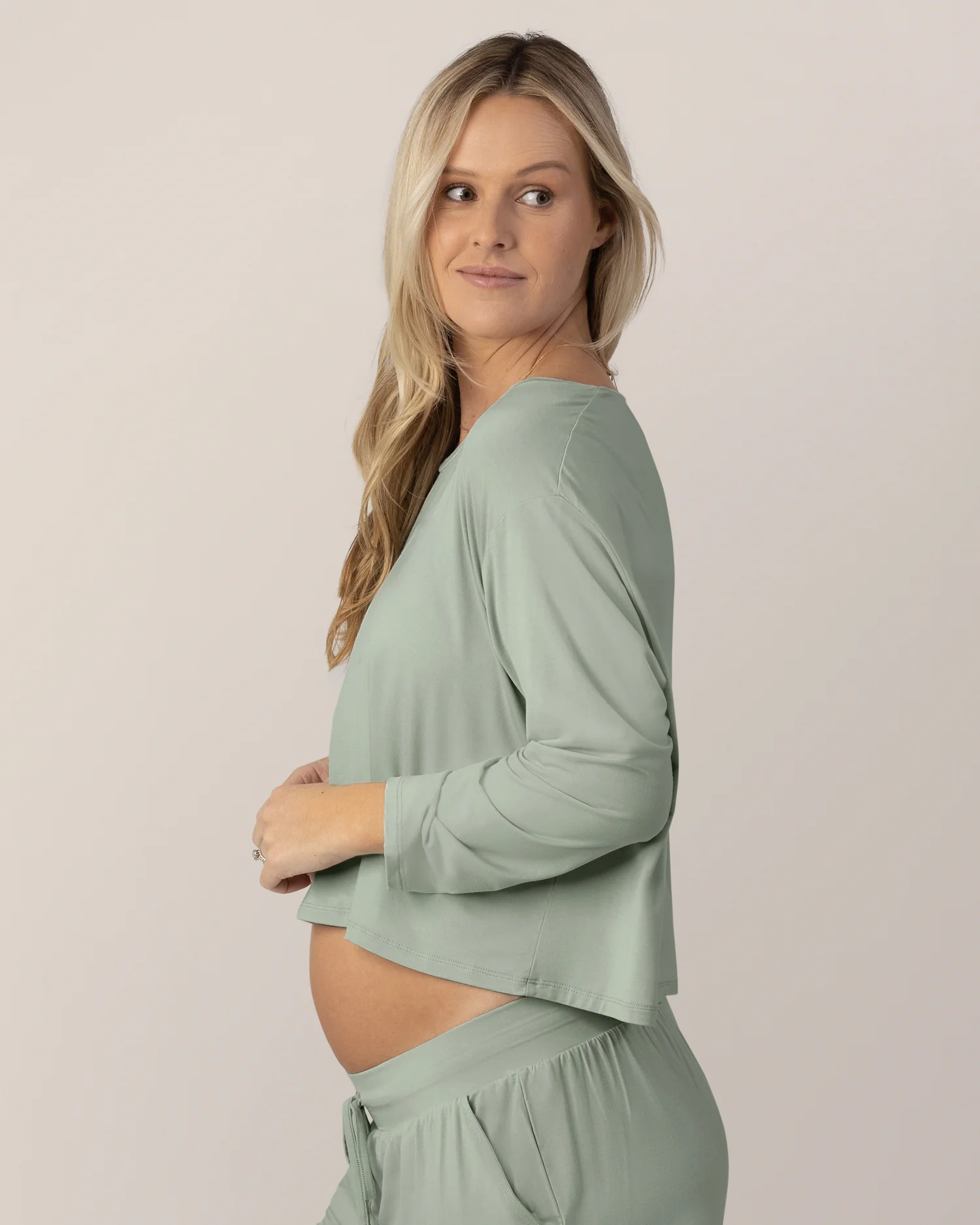 Aria Bamboo Casual Cropped Long Sleeve Top | Aqua Mist - Image 3