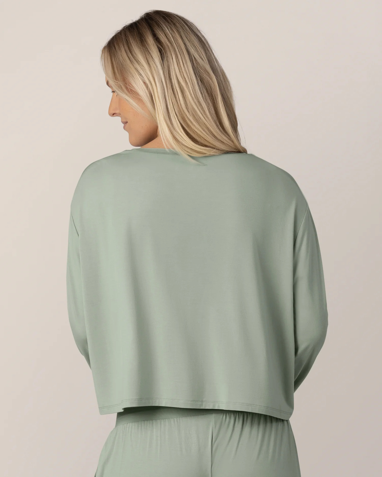 Aria Bamboo Casual Cropped Long Sleeve Top | Aqua Mist - Image 4