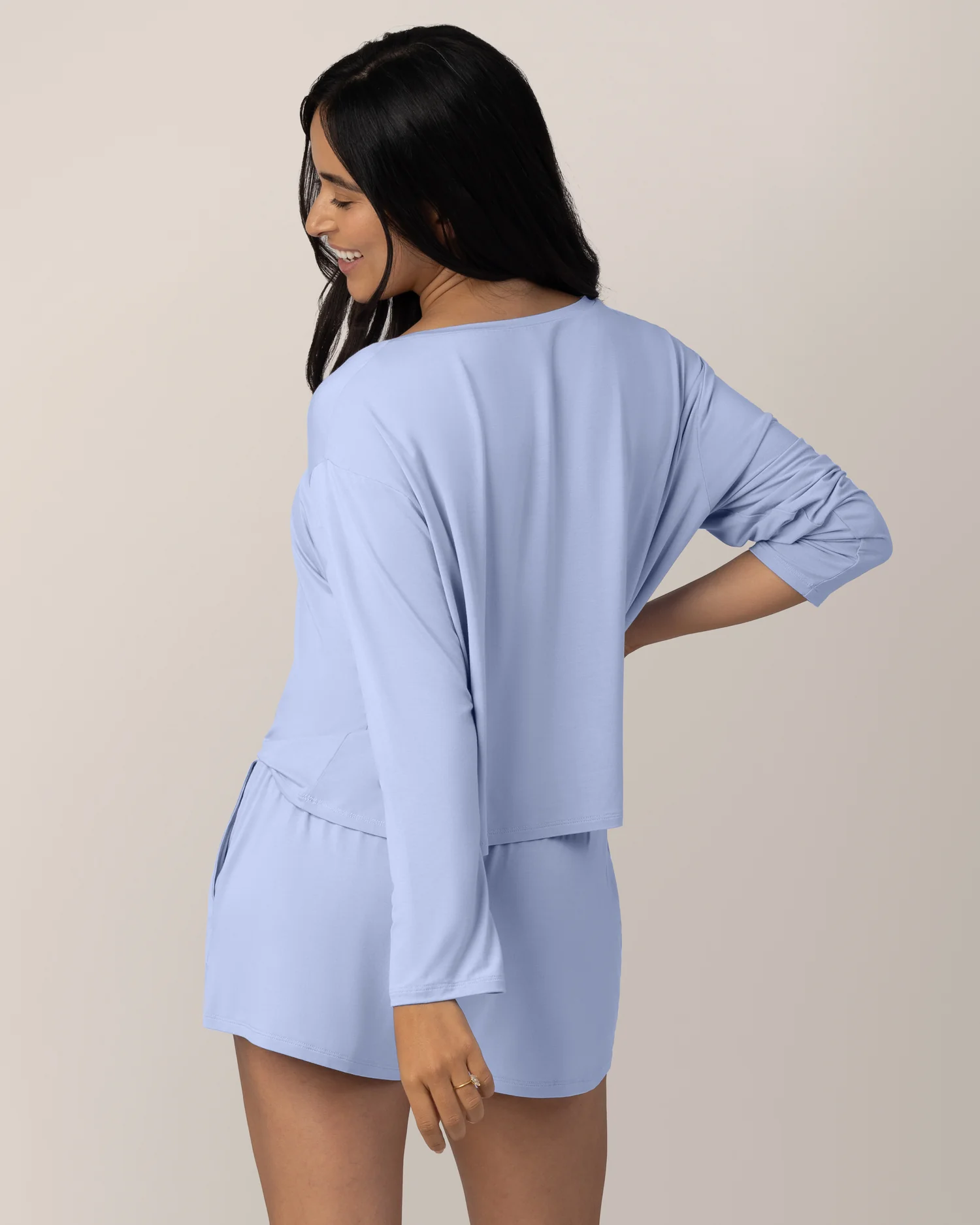 Aria Bamboo Casual Cropped Long Sleeve Top | Periwinkle - Image 4