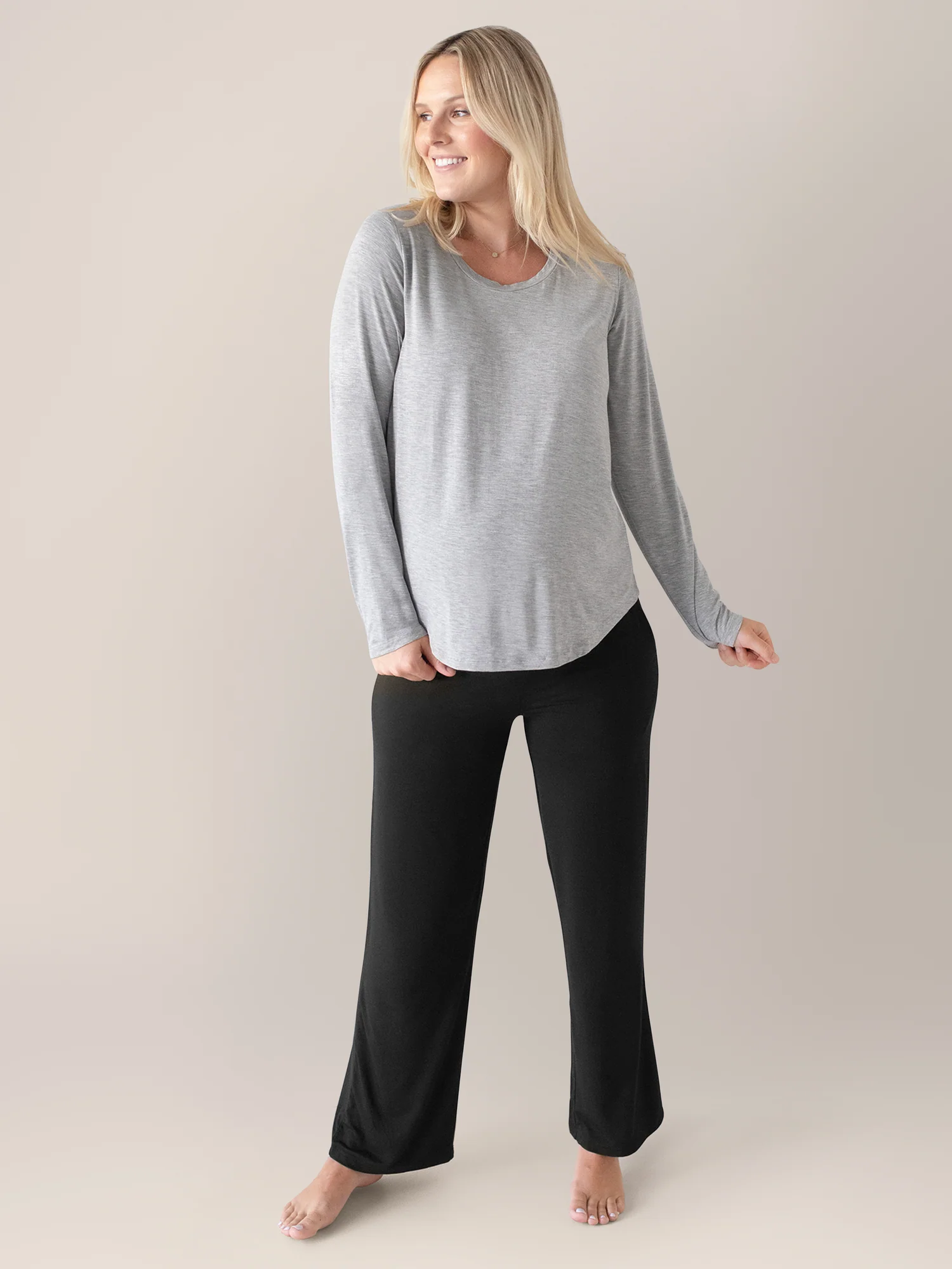 Bamboo Maternity & Nursing Long Sleeve T-shirt | Grey Heather - Image 4