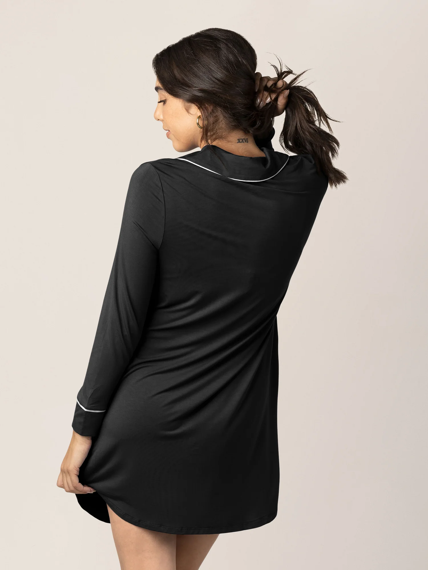 Clea Bamboo Long Sleeve Sleep Shirt | Black - Image 4