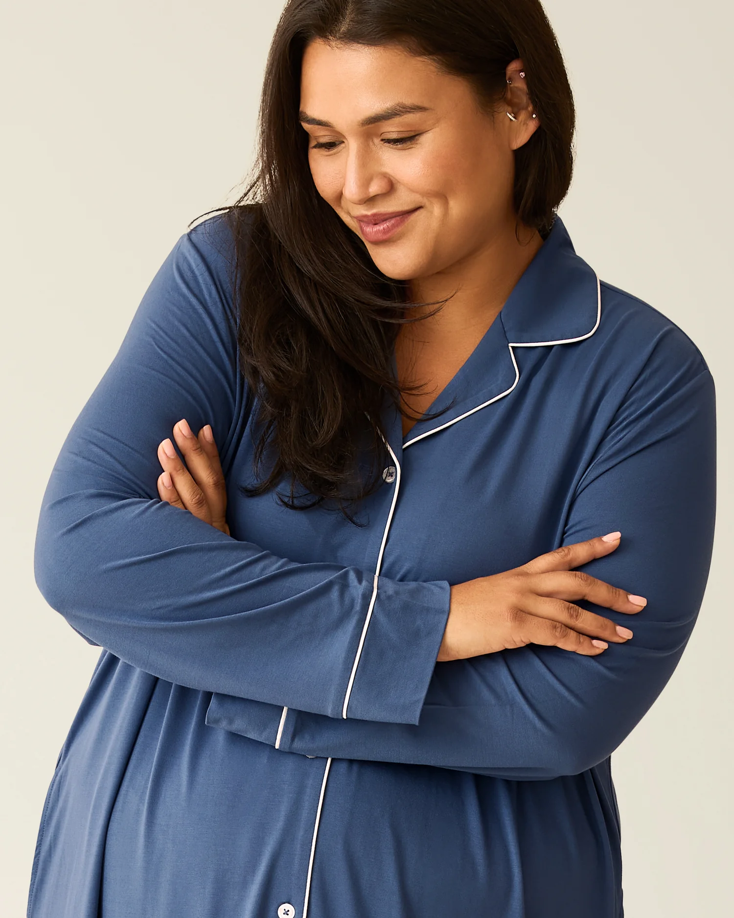 Clea Bamboo Long Sleeve Sleep Shirt | Slate Blue - Image 3