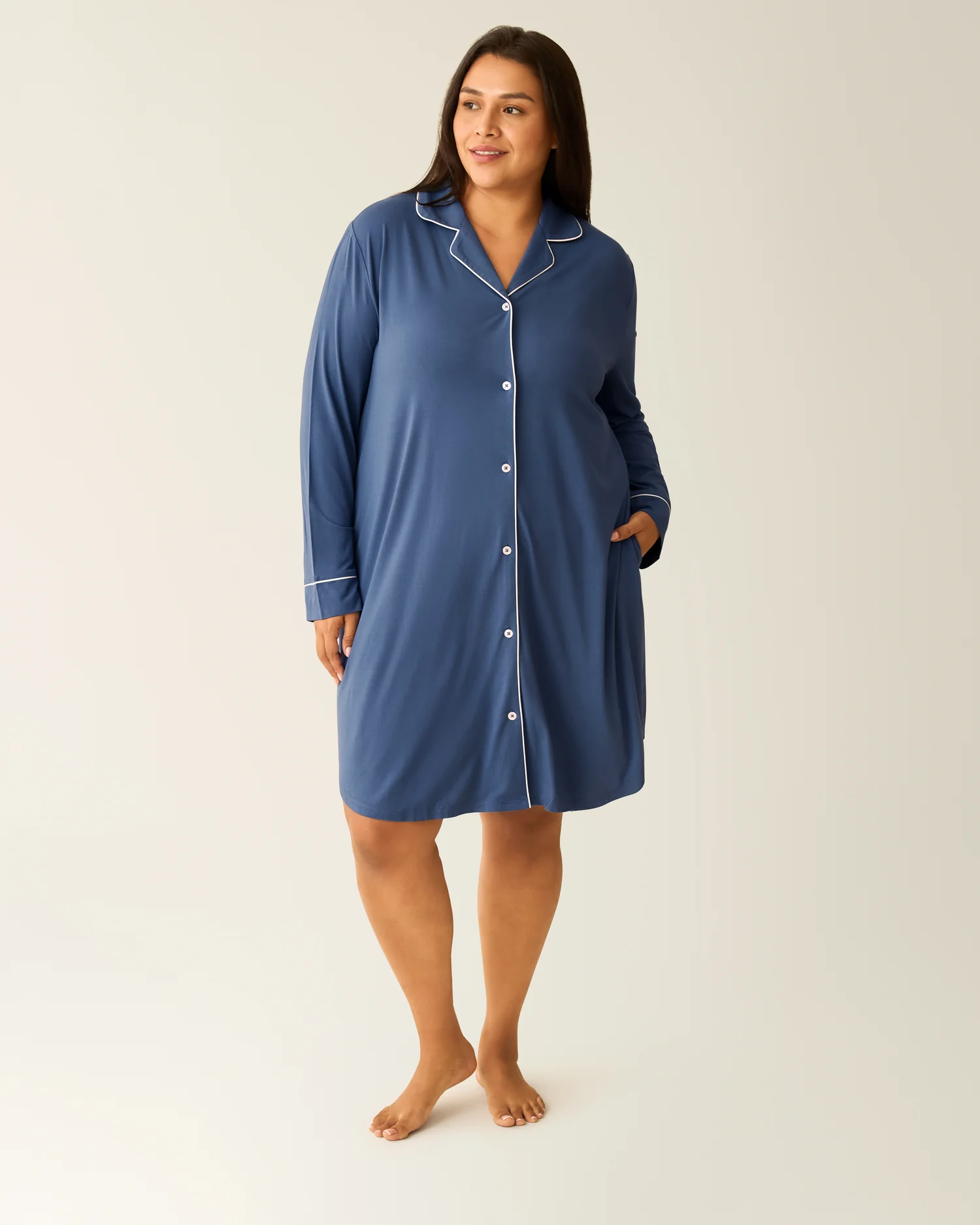 Clea Bamboo Long Sleeve Sleep Shirt | Slate Blue - Image 5