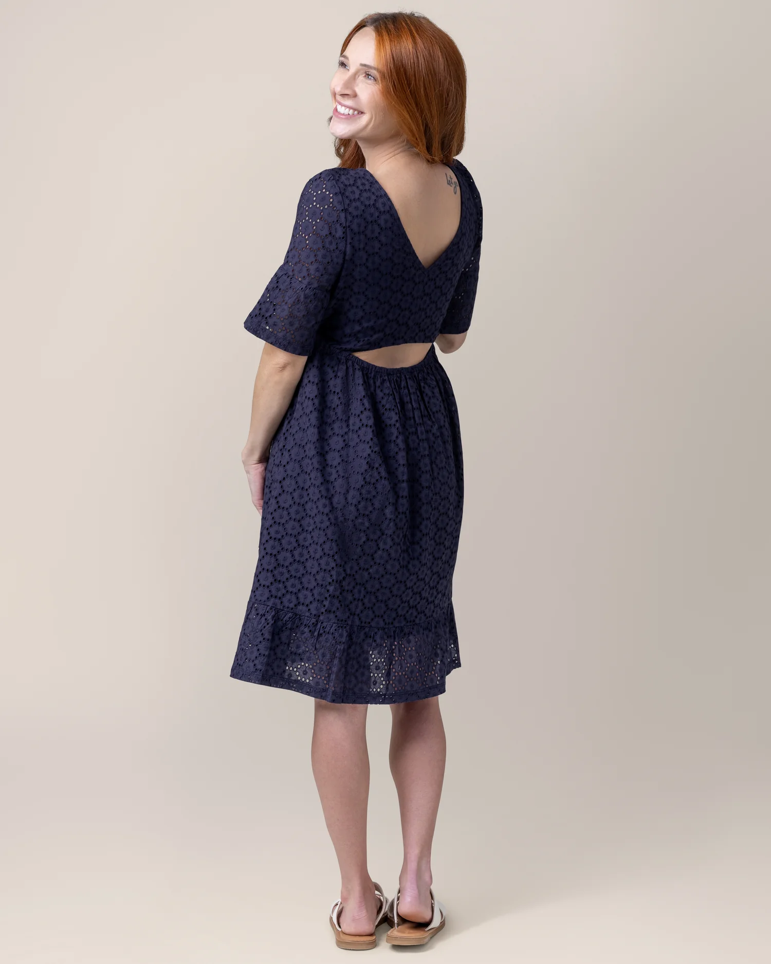 Dahlia Eyelet Maternity & Nursing Dress | Navy - Image 4