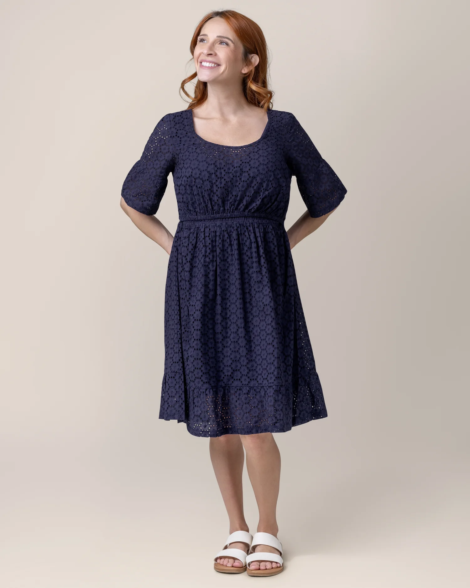 Dahlia Eyelet Maternity & Nursing Dress | Navy - Image 5