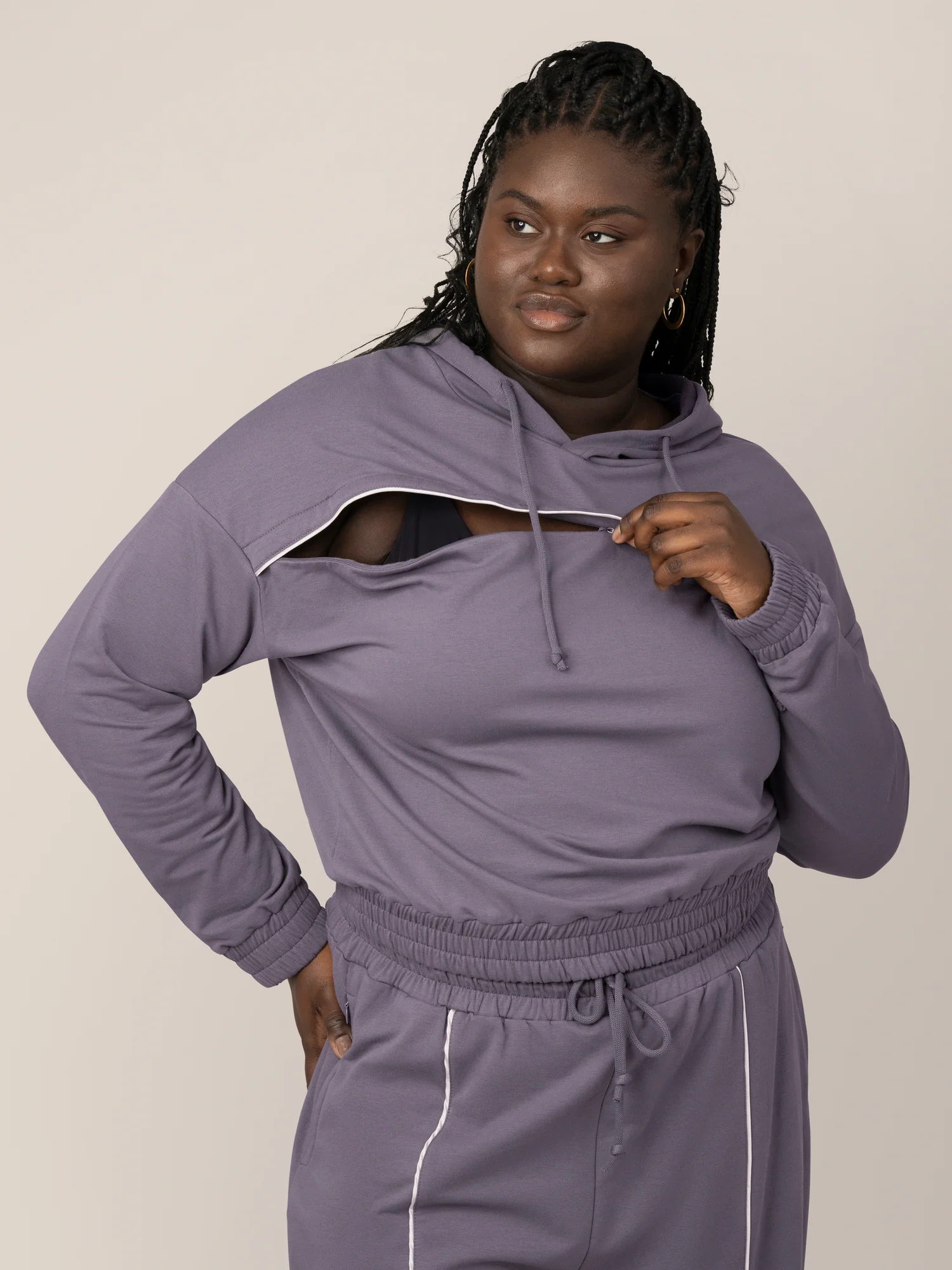 Mila Cropped Nursing Hoodie | Granite - Image 4