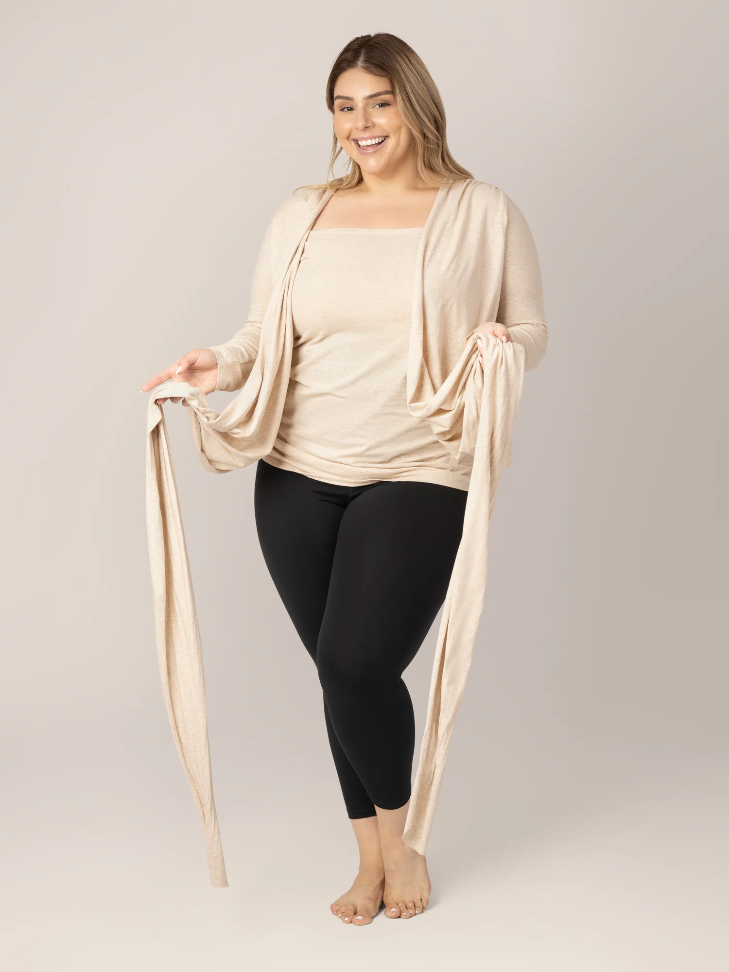 Organic Cotton Skin to Skin Long Sleeve Wrap Top | Oatmeal Heather - Image 3