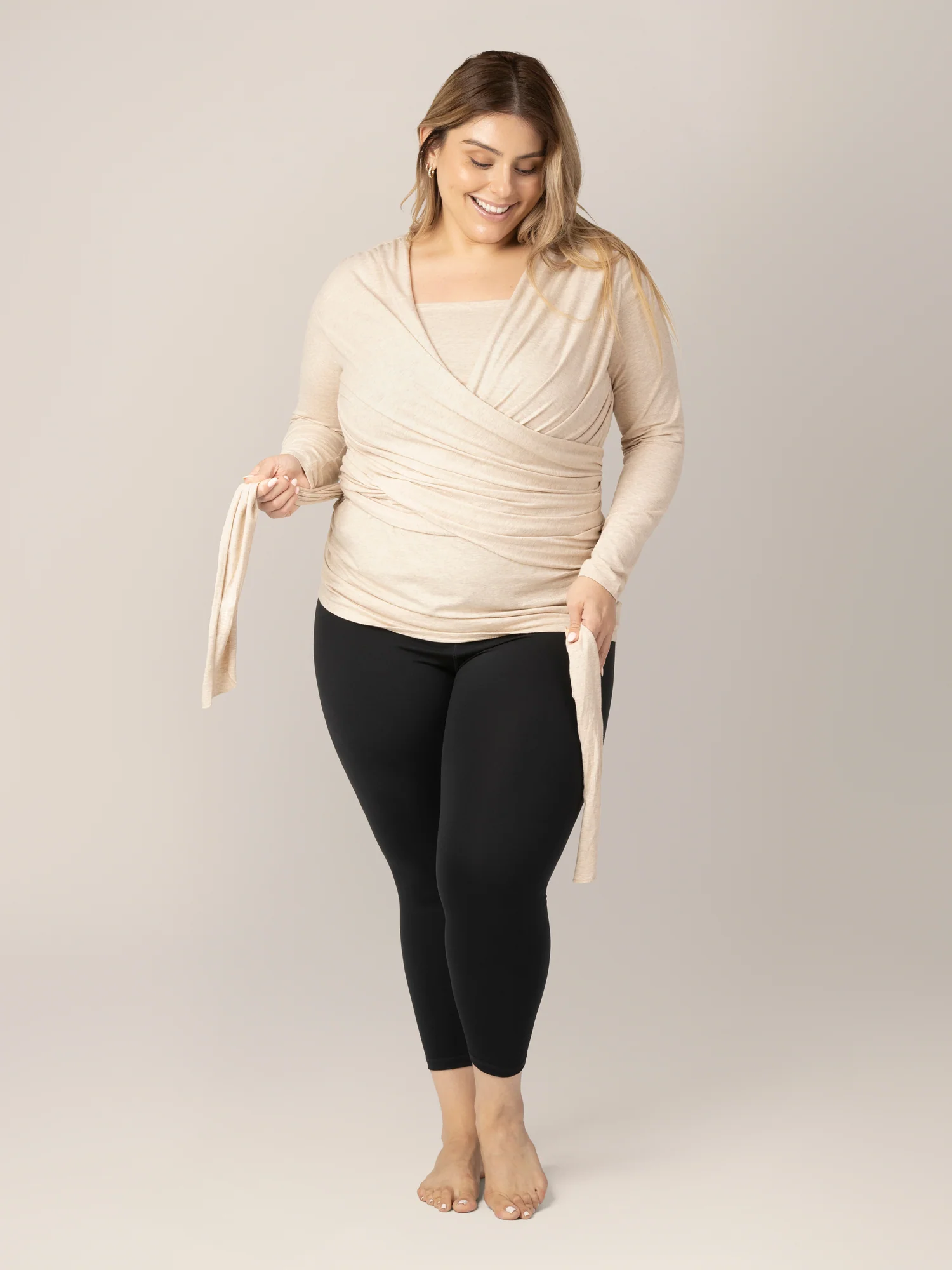 Organic Cotton Skin to Skin Long Sleeve Wrap Top | Oatmeal Heather - Image 4