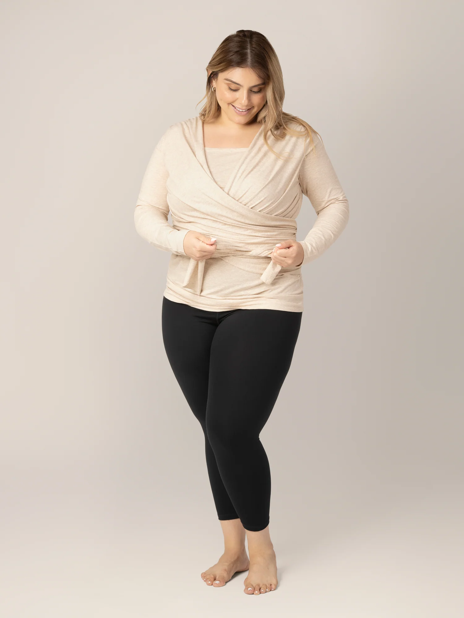 Organic Cotton Skin to Skin Long Sleeve Wrap Top | Oatmeal Heather - Image 5