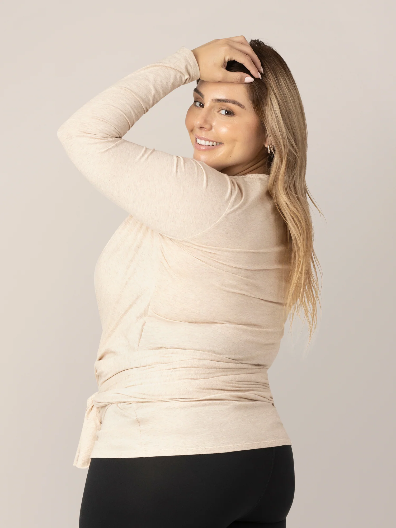 Organic Cotton Skin to Skin Long Sleeve Wrap Top | Oatmeal Heather - Image 7