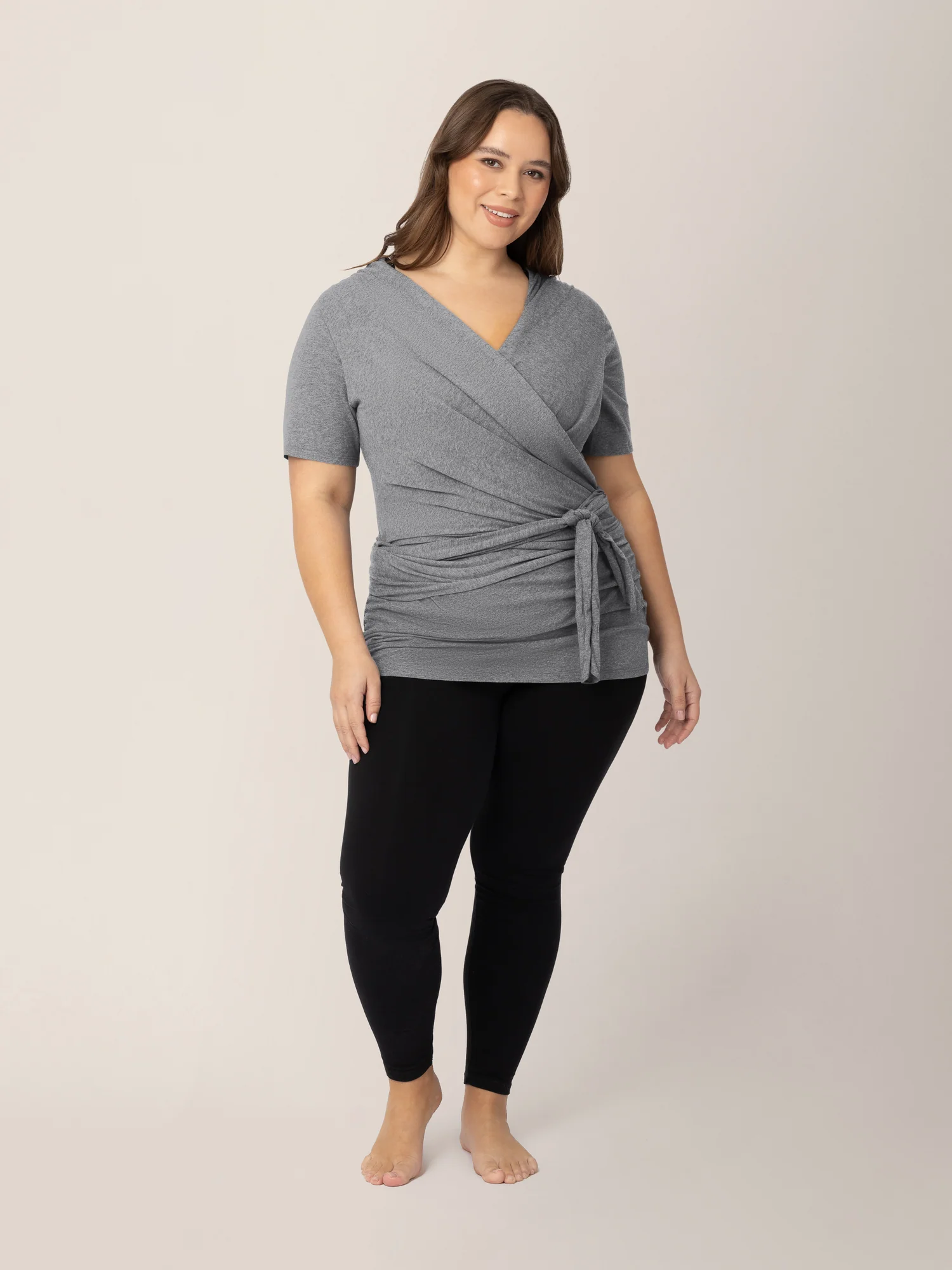 Organic Cotton Skin to Skin Short Sleeve Wrap Top | Charcoal Grey Heather - Image 3