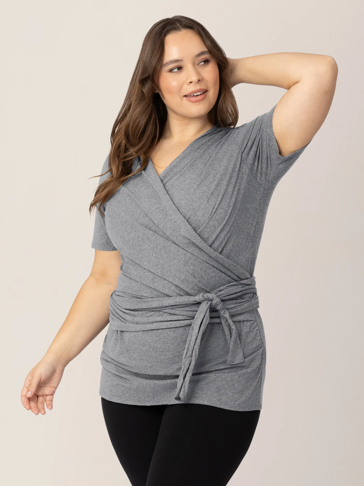 Organic Cotton Skin to Skin Short Sleeve Wrap Top | Charcoal Grey Heather - Image 4