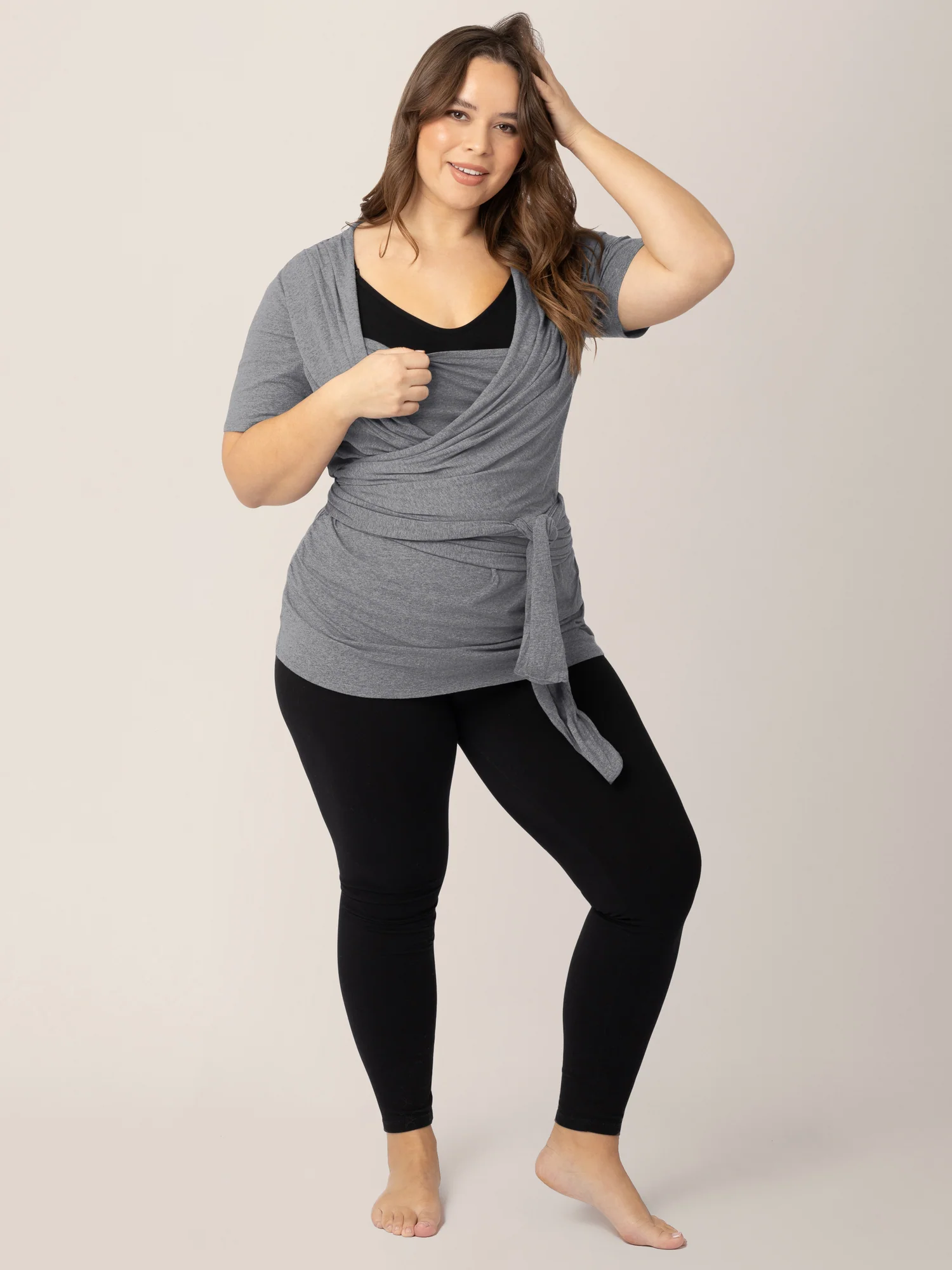 Organic Cotton Skin to Skin Short Sleeve Wrap Top | Charcoal Grey Heather - Image 7