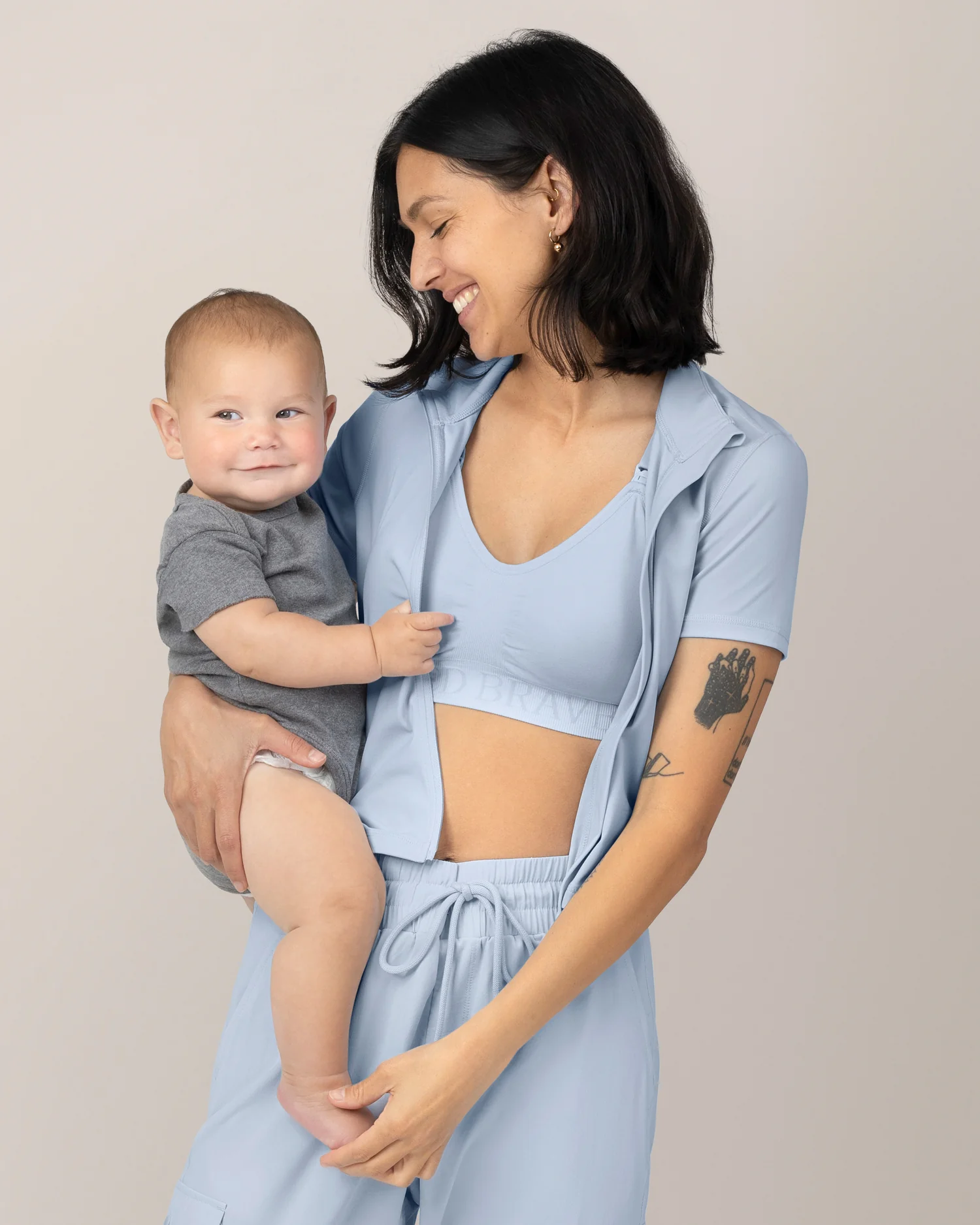 Presley Active Zip Front Nursing Top | French Blue - Image 3