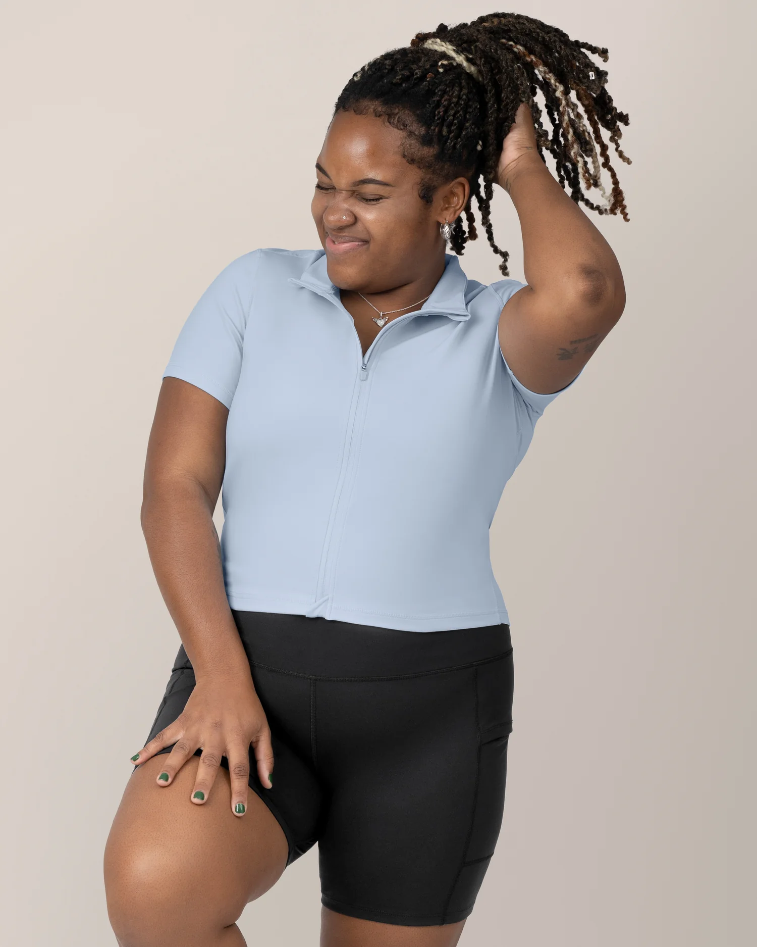 Presley Active Zip Front Nursing Top | French Blue - Image 6