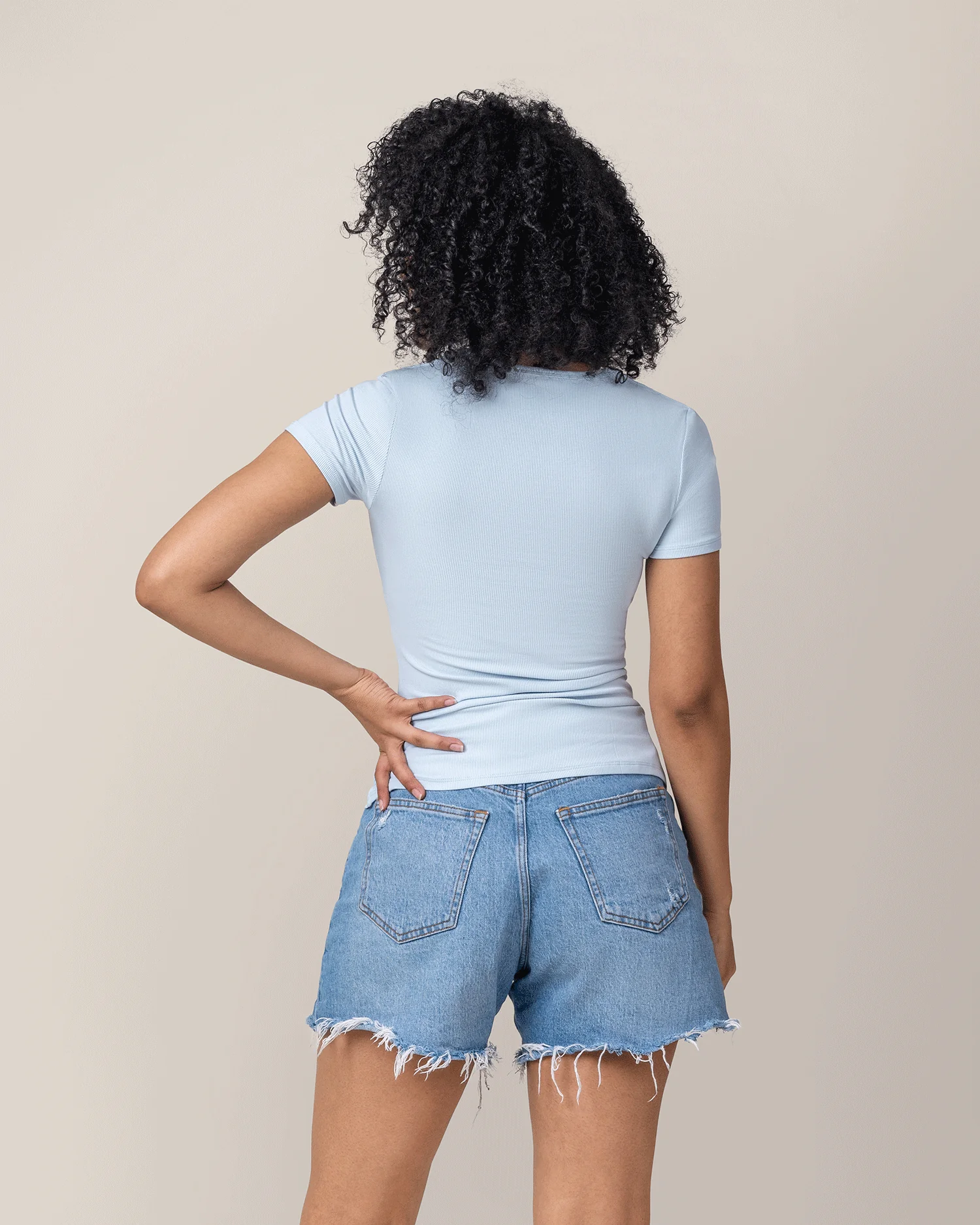 Ribbed Bamboo Crew Neck Nursing T-shirt | French Blue - Image 3