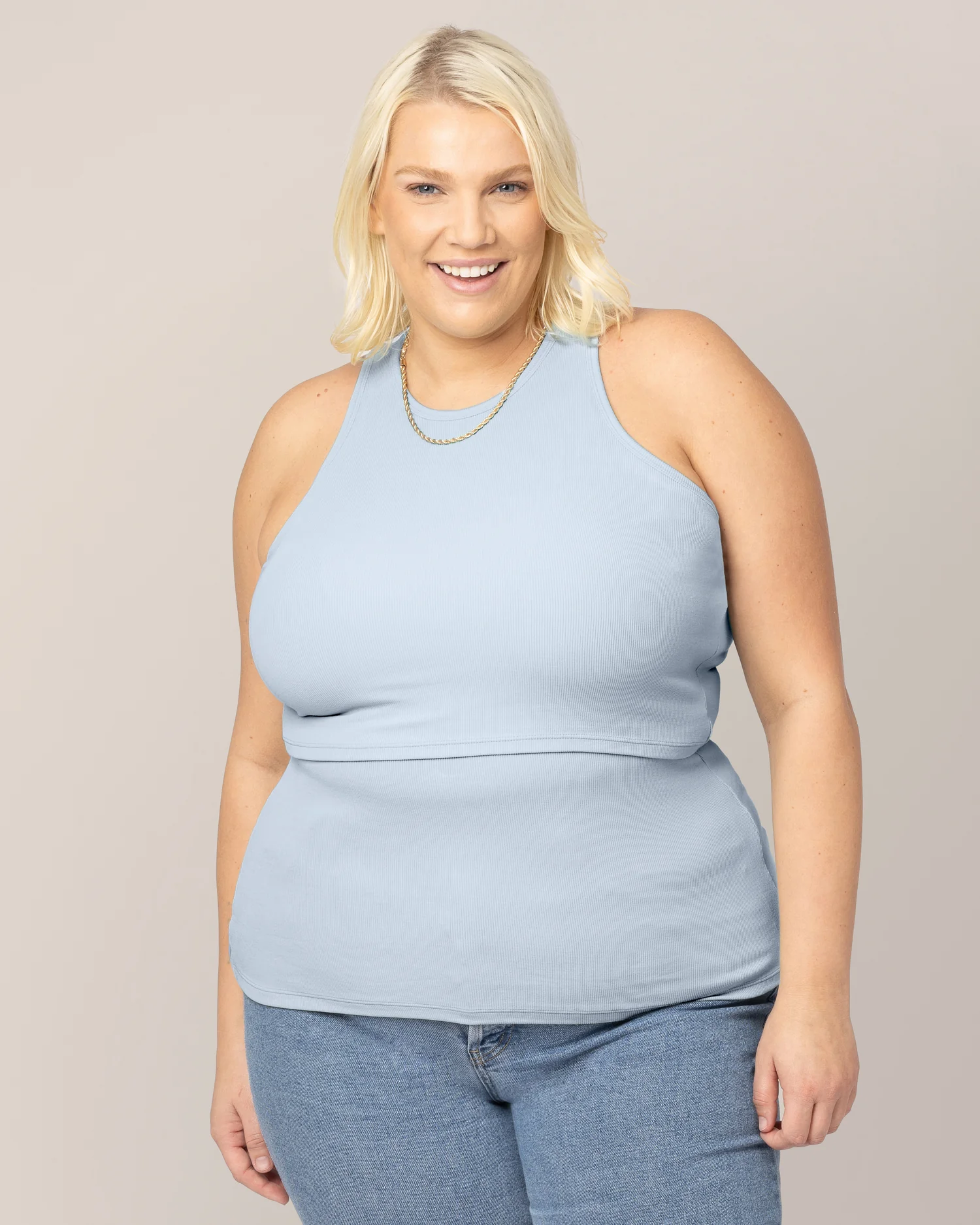 Ribbed Bamboo Racerback Nursing Tank | French Blue - Image 5