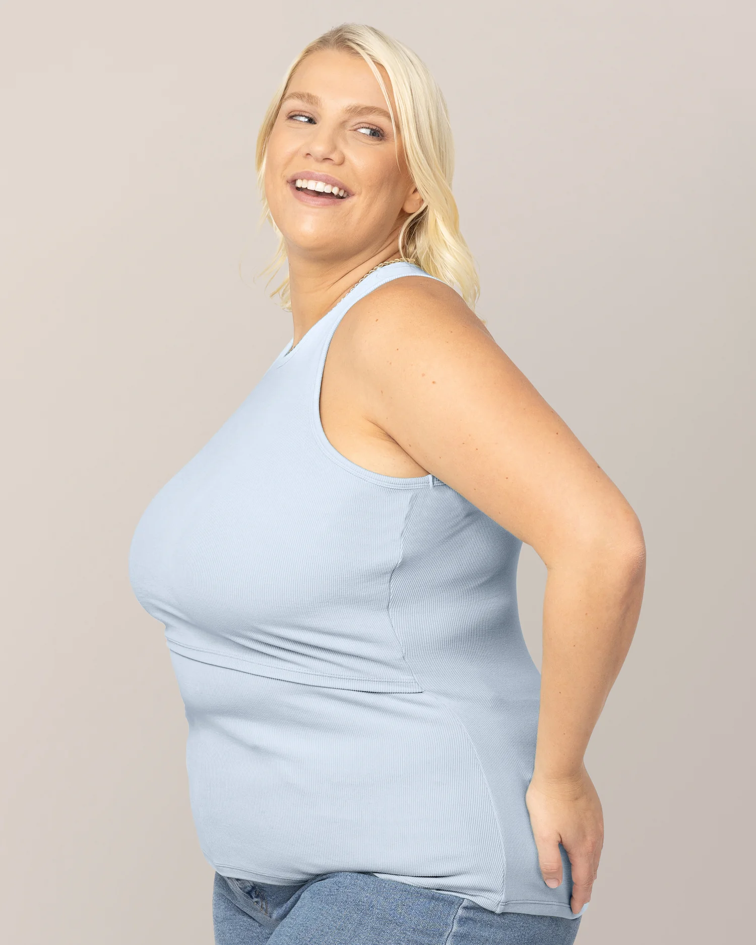 Ribbed Bamboo Racerback Nursing Tank | French Blue - Image 6