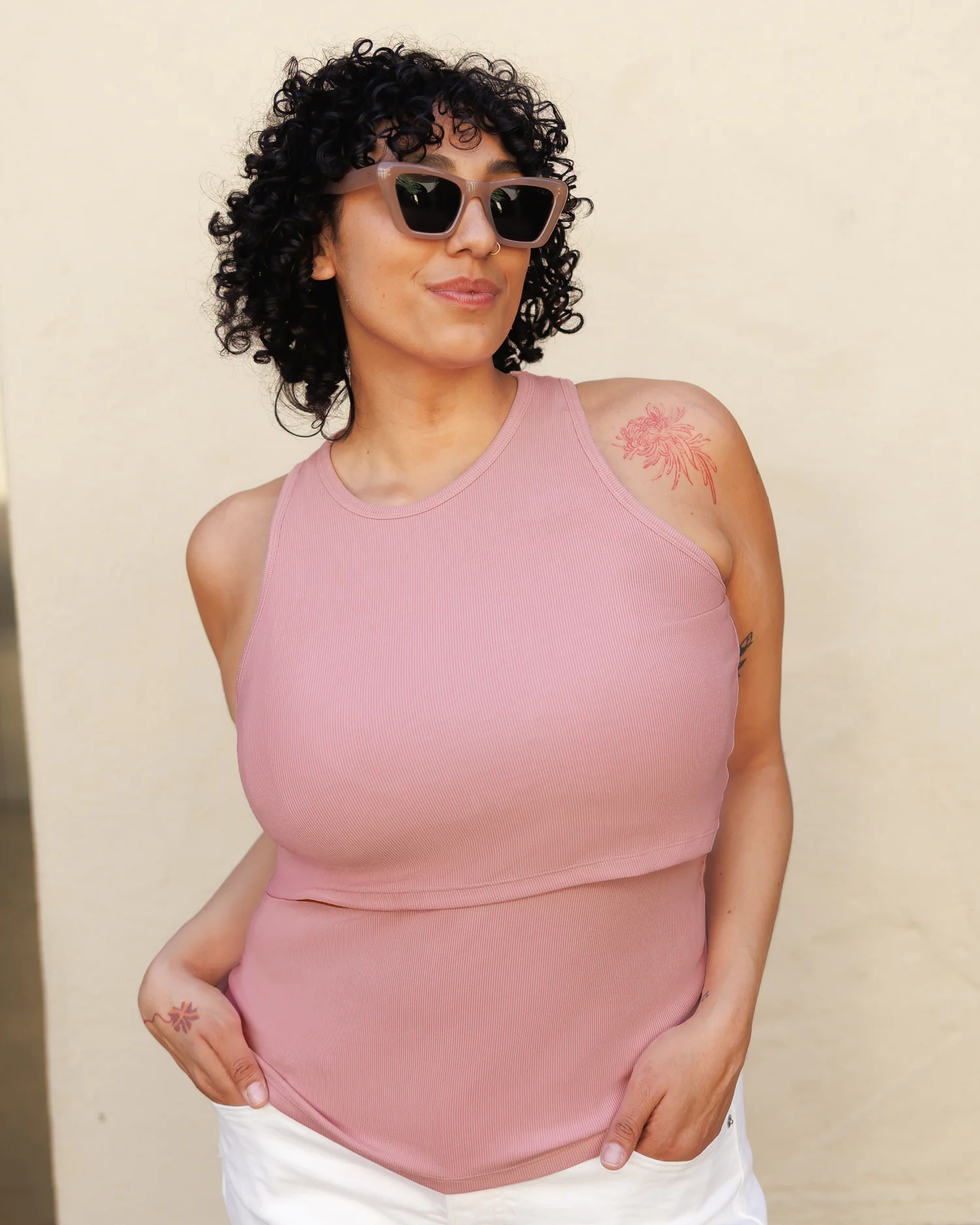 Ribbed Bamboo Racerback Nursing Tank | Light Mauve - Image 5