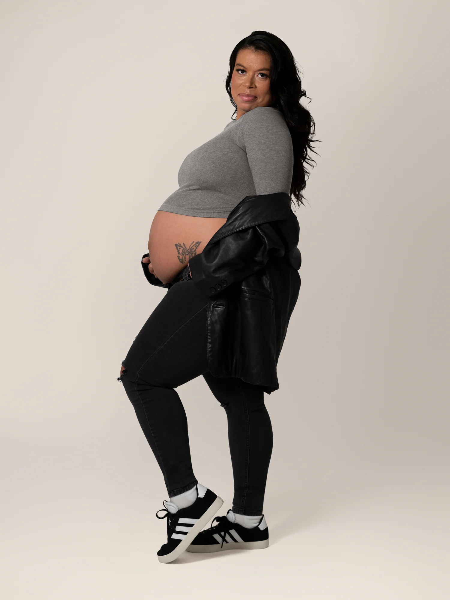 Sublime® Bamboo Maternity & Nursing Cropped Long Sleeve Top | Charcoal - Image 5
